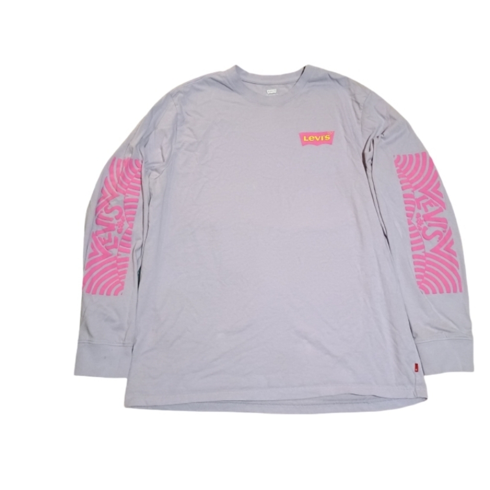 Levi's Long Sleeve Shirt in Light Gray with Pink Highlights